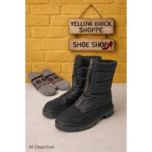 ENJOIYA‎ Black Quilted Winter Boots Zip Front Insulated NWOB